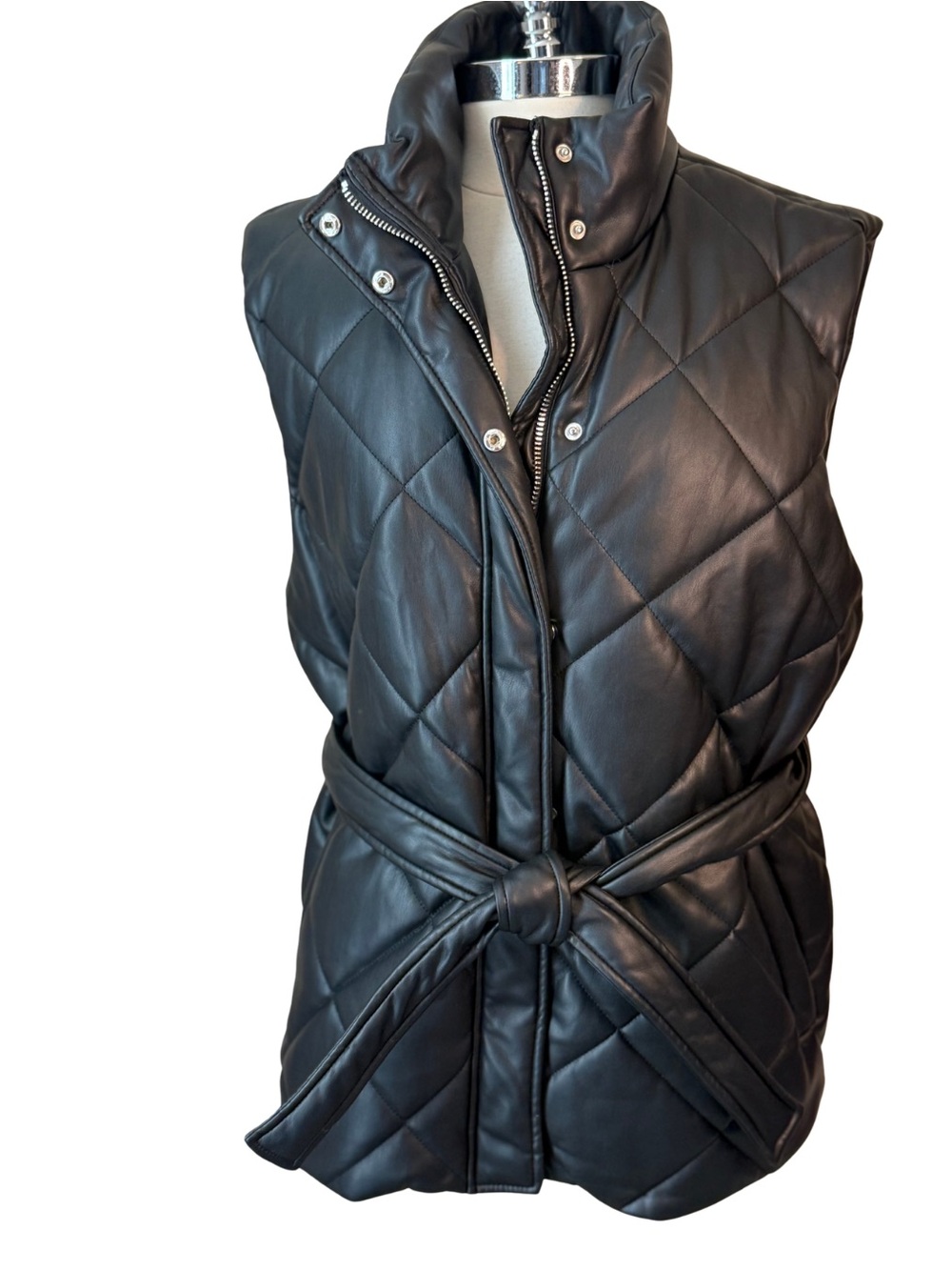 BLANKNYC Faux Leather Vest Size XL Quilted Belted Black